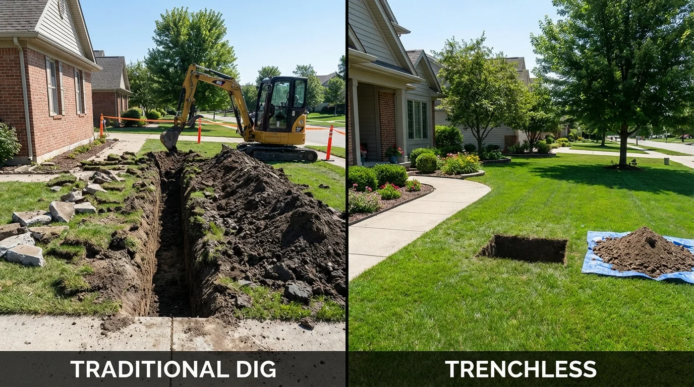 Trenchless sewer repair with minimal yard damage versus traditional excavation in Runnemede, NJ